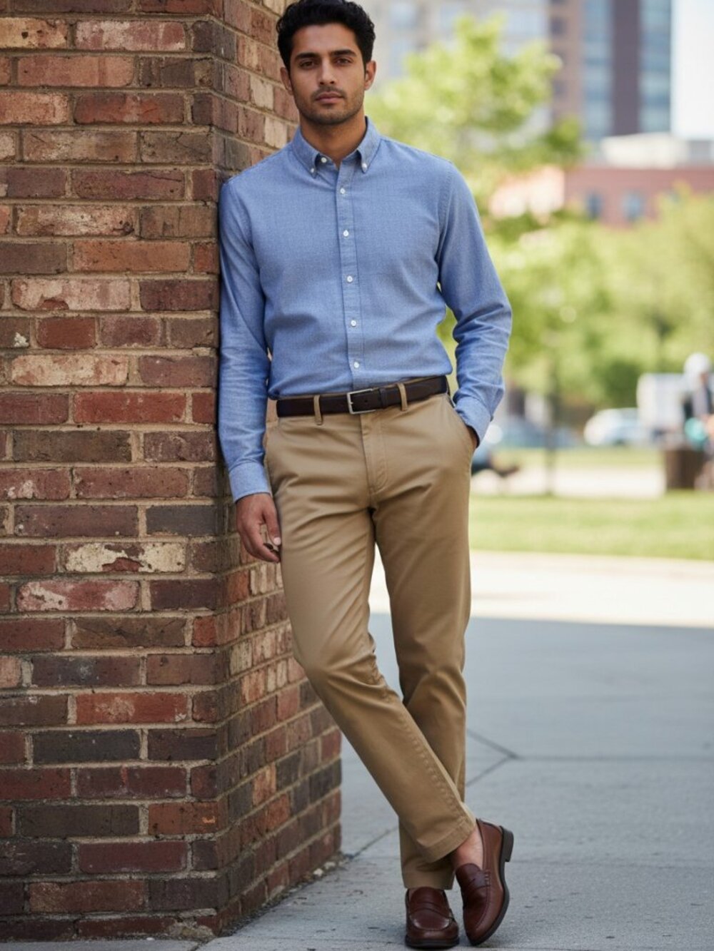J.Crew Button Down Shirt Mens M Blue Organic Cotton Chambray Classic